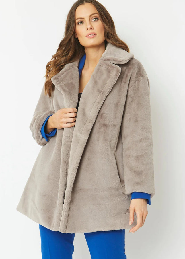 Light Grey Faux Fur Midi Coat-1