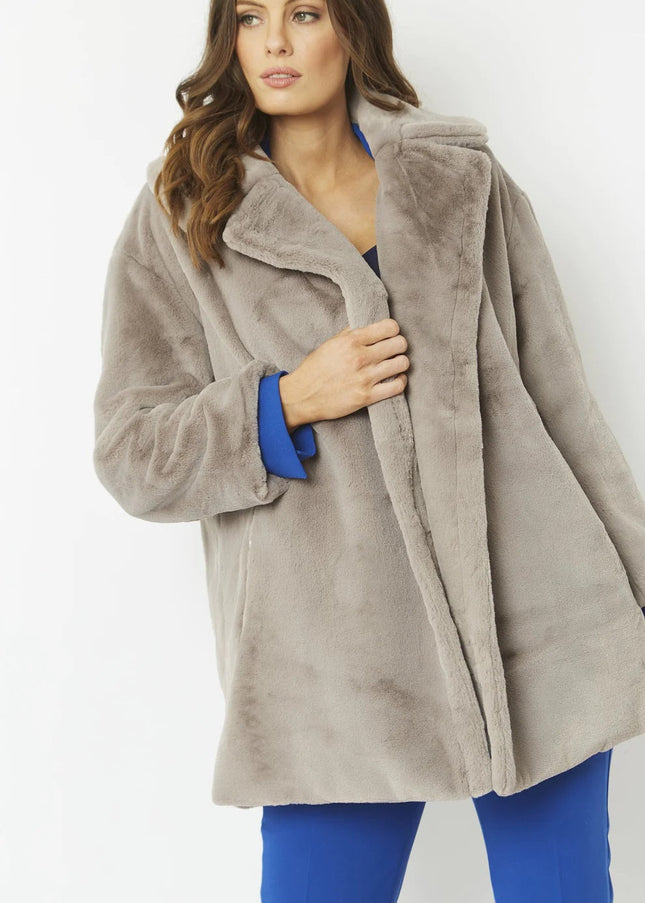 Light Grey Faux Fur Midi Coat-2