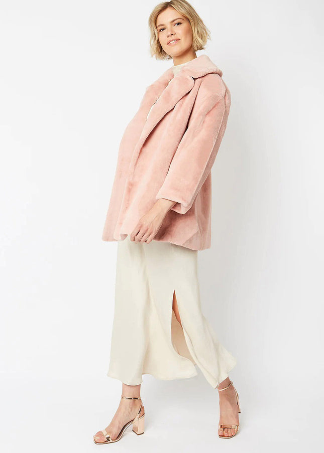 Light Pink Faux Fur Midi Coat-1