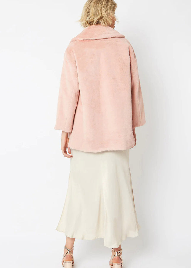 Light Pink Faux Fur Midi Coat-2