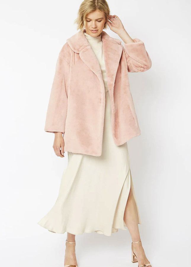 Light Pink Faux Fur Midi Coat-0