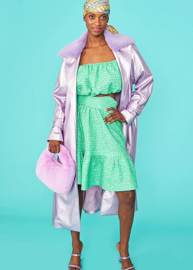 Lilac Faux Suede Metallic Maxi Trench Coat-0