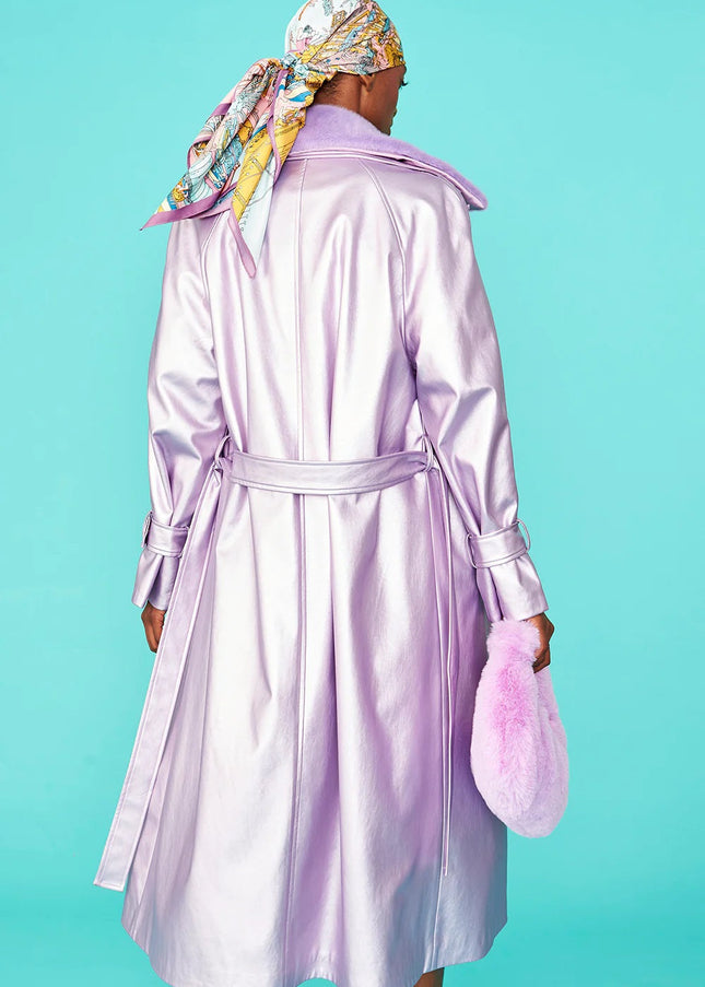 Lilac Faux Suede Metallic Maxi Trench Coat-3