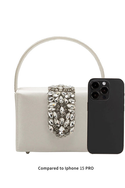 Liliana White Satin Jeweled Crossbody Bag