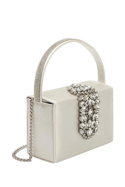 Liliana White Satin Jeweled Crossbody Bag