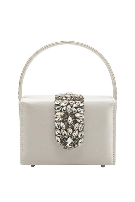 Liliana White Satin Jeweled Crossbody Bag