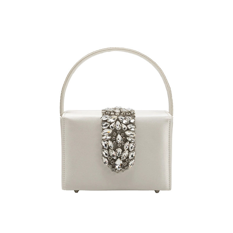 Liliana White Satin Jeweled Crossbody Bag