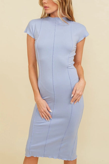 Line Accent Short Sleeve Midi Dress