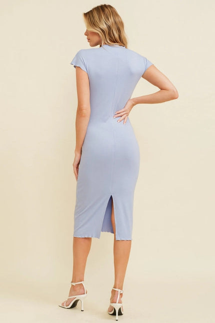 Line Accent Short Sleeve Midi Dress