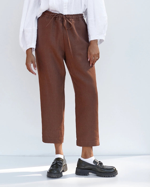 Linen Pants Fuji in Cacao Brown