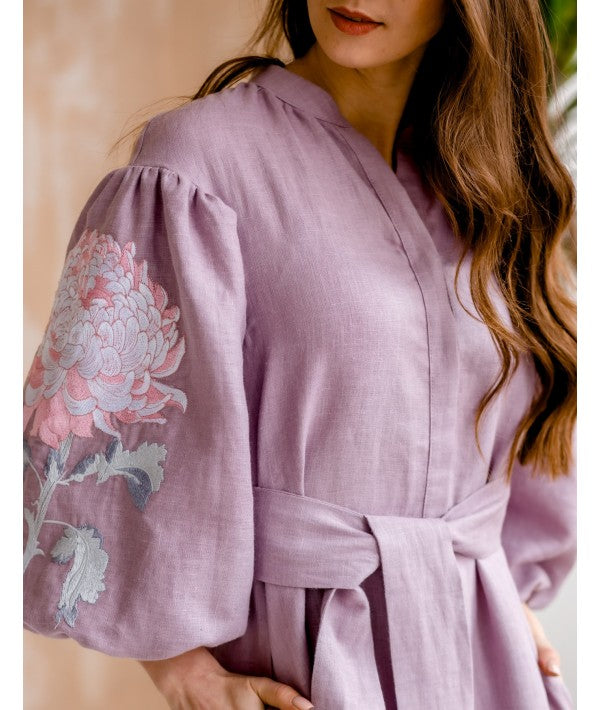 Linen Pink Embroidered Dress