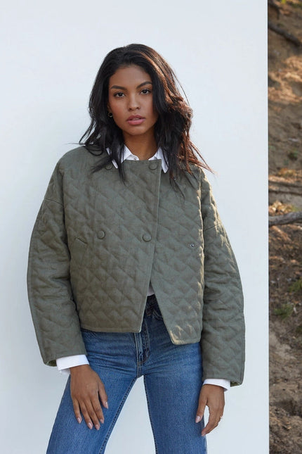 Linen Quilted Jacket Bosa in Dark Green