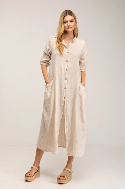 Linen maxi shirt dress