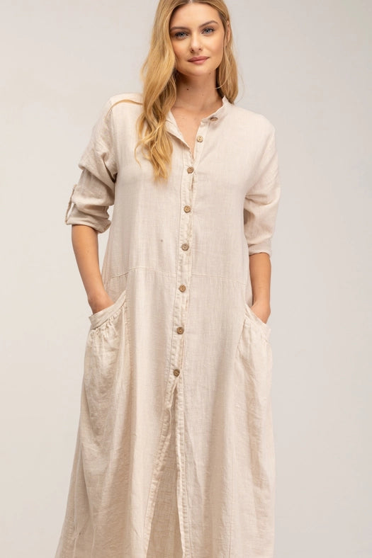 Linen maxi shirt dress