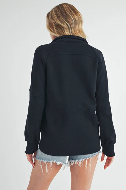 Long Dove Funnel Neck Half Zip Black