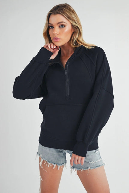 Long Dove Funnel Neck Half Zip Black