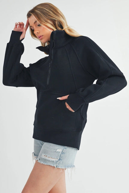 Long Dove Funnel Neck Half Zip Black