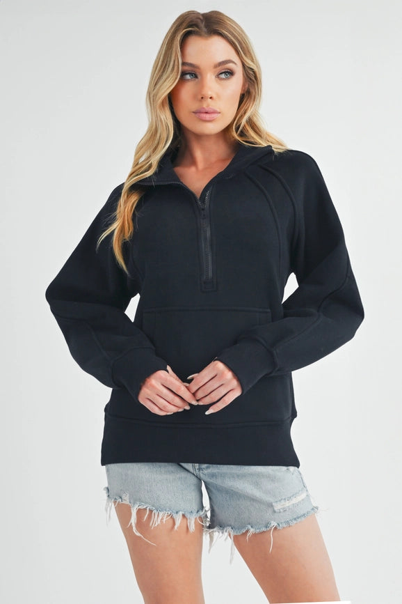 Long Dove Funnel Neck Half Zip Black