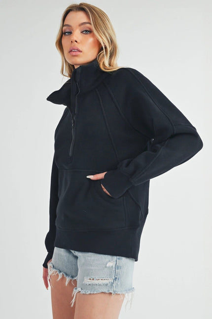 Long Dove Funnel Neck Half Zip Black