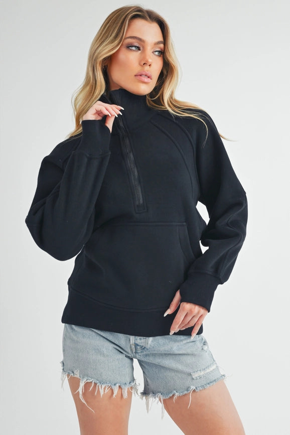 Long Dove Funnel Neck Half Zip Black