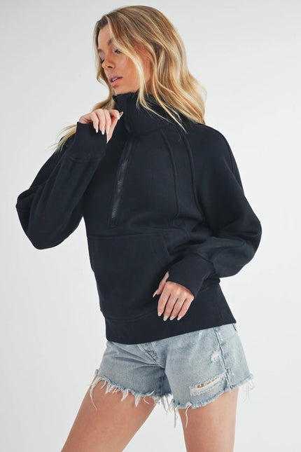 Long Dove Funnel Neck Half Zip Black