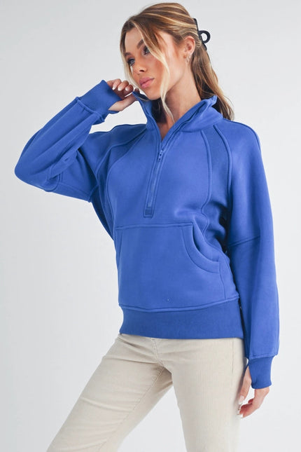 Long Dove Funnel Neck Half Zip Cobalt