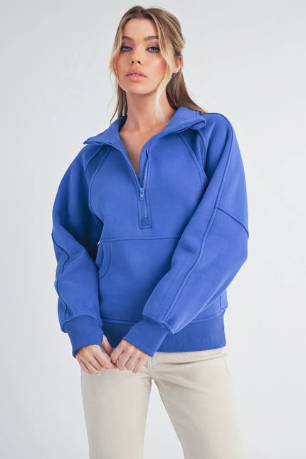 Long Dove Funnel Neck Half Zip Cobalt