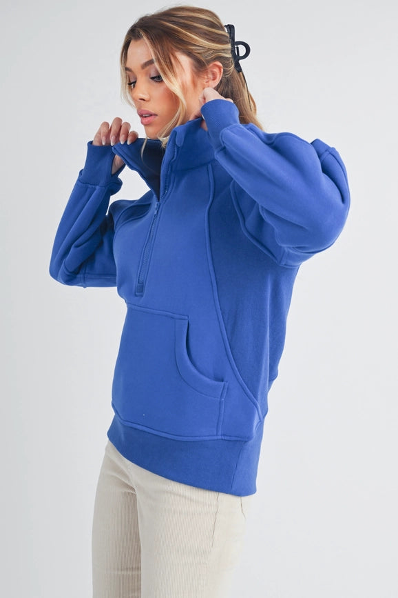 Long Dove Funnel Neck Half Zip Cobalt