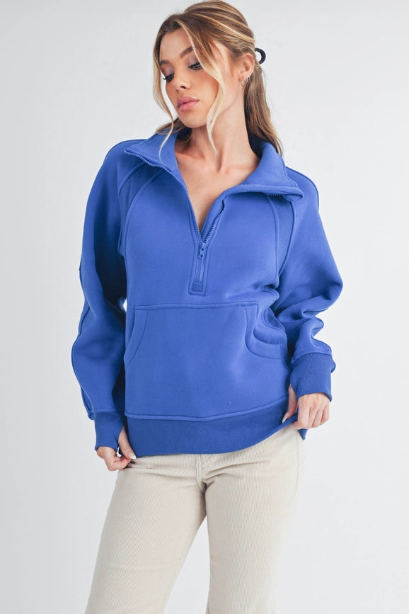 Long Dove Funnel Neck Half Zip Cobalt