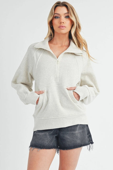 Long Dove Funnel Neck Half Zip Heather Bone