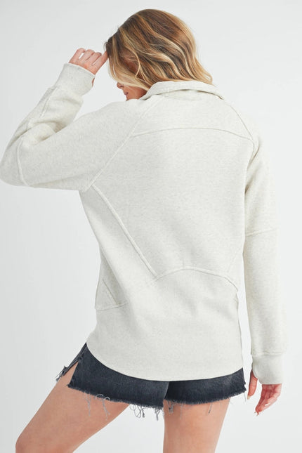 Long Dove Funnel Neck Half Zip Heather Bone