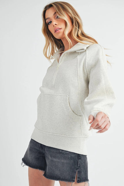 Long Dove Funnel Neck Half Zip Heather Bone