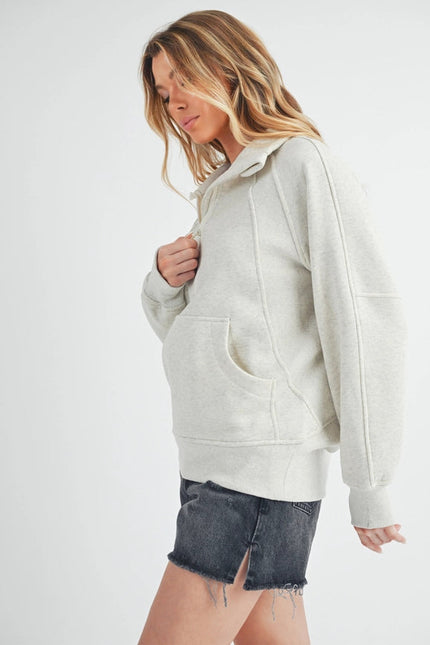 Long Dove Funnel Neck Half Zip Heather Bone