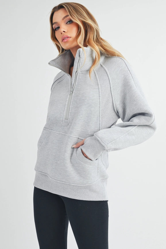 Long Dove Funnel Neck Half Zip Heather Gray