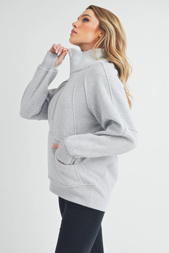 Long Dove Funnel Neck Half Zip Heather Gray