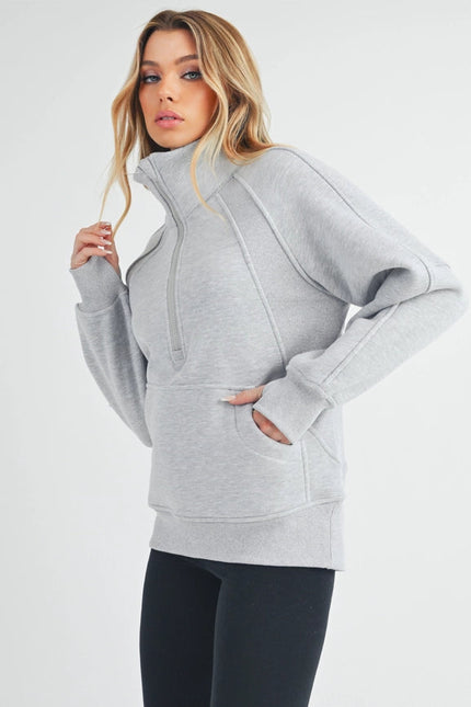 Long Dove Funnel Neck Half Zip Heather Gray