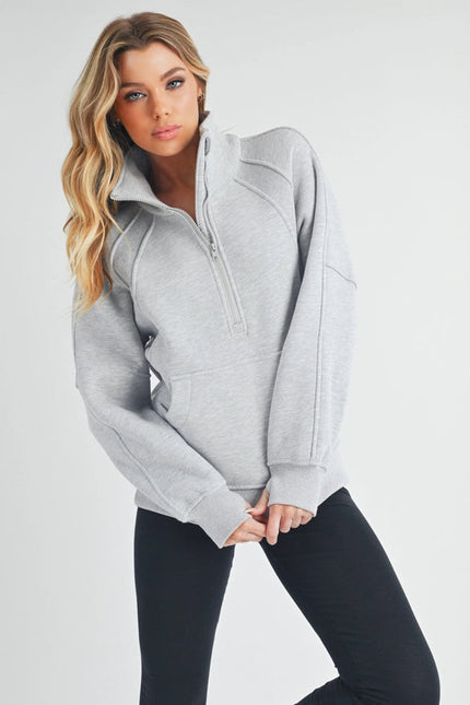 Long Dove Funnel Neck Half Zip Heather Gray