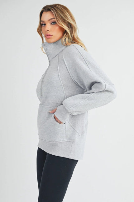 Long Dove Funnel Neck Half Zip Heather Gray