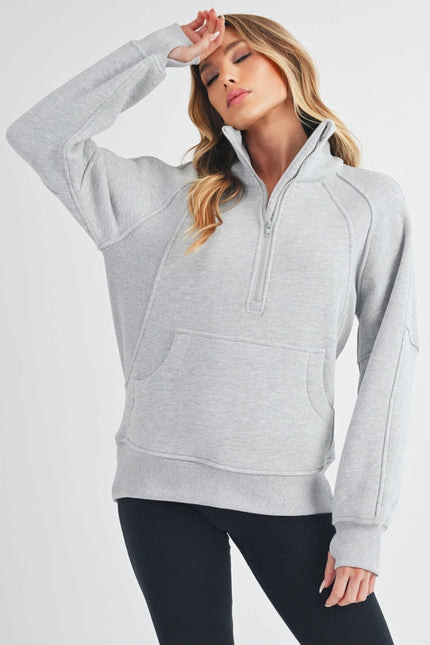 Long Dove Funnel Neck Half Zip Heather Gray