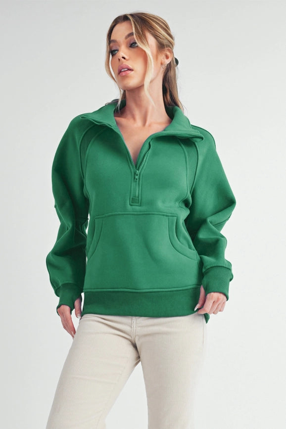 Long Dove Funnel Neck Half Zip Lily Pad