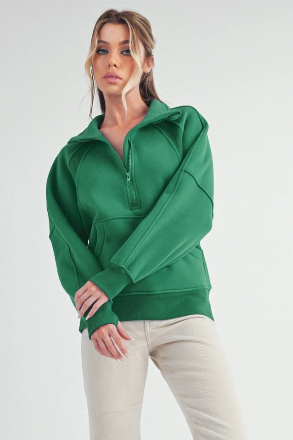 Long Dove Funnel Neck Half Zip Lily Pad