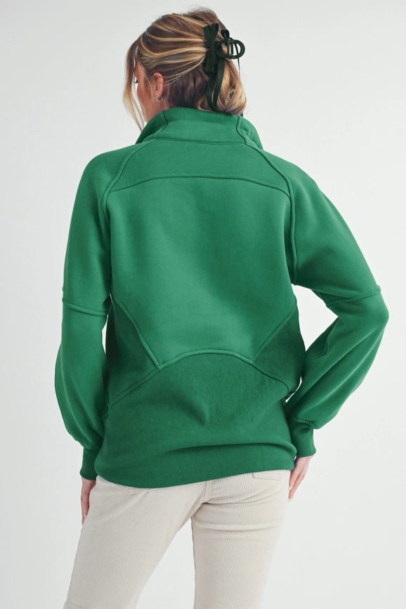 Long Dove Funnel Neck Half Zip Lily Pad