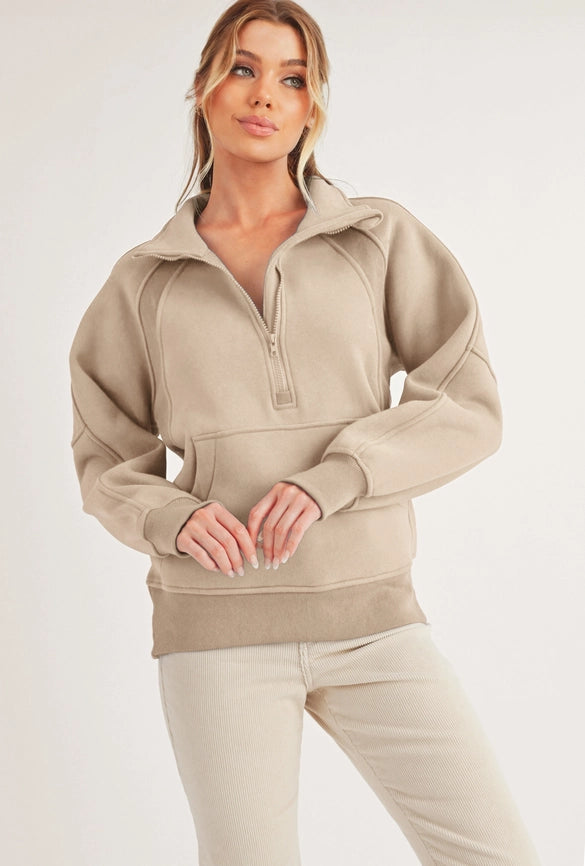 Long Dove Funnel Neck Half Zip Oat