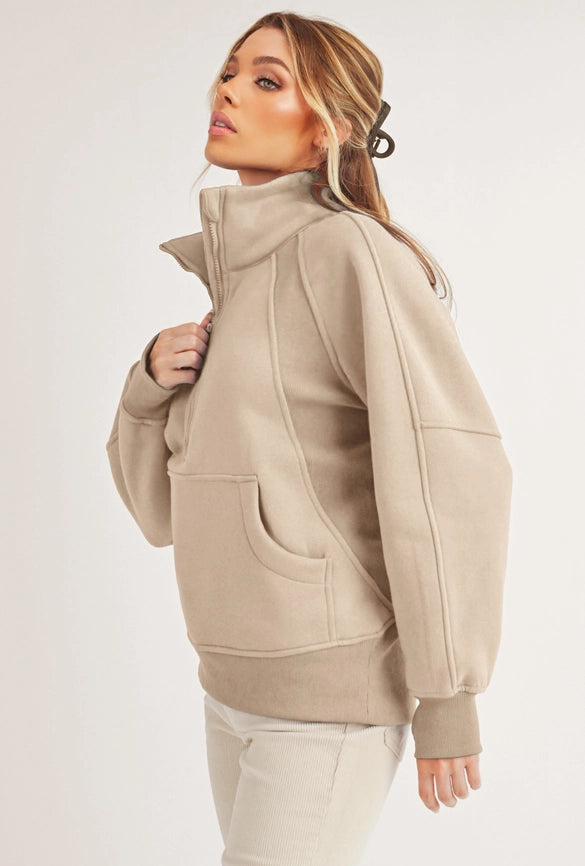 Long Dove Funnel Neck Half Zip Oat