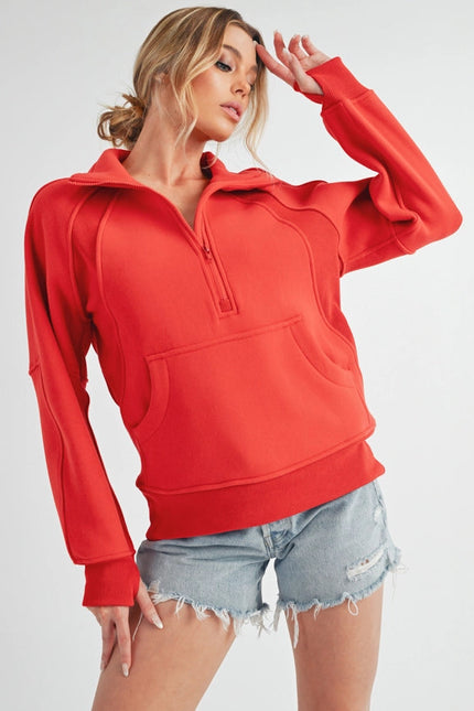 Long Dove Funnel Neck Half Zip Tomato