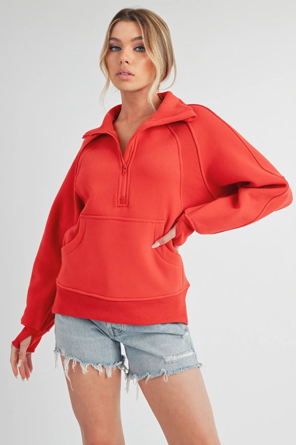 Long Dove Funnel Neck Half Zip Tomato