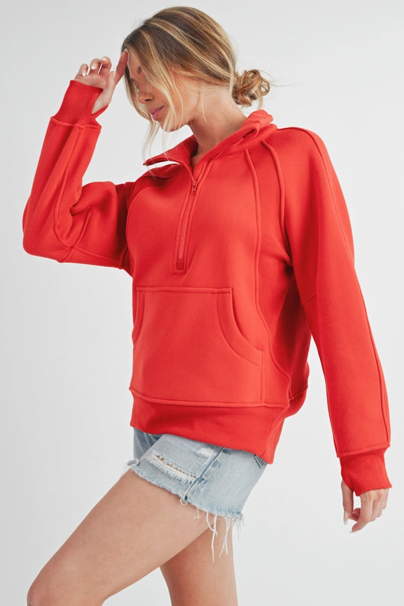 Long Dove Funnel Neck Half Zip Tomato