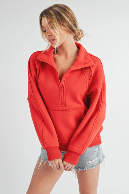 Long Dove Funnel Neck Half Zip Tomato