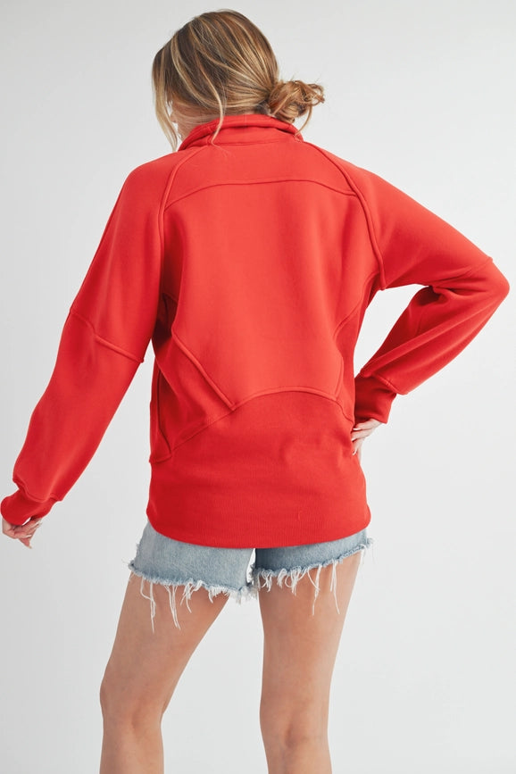 Long Dove Funnel Neck Half Zip Tomato