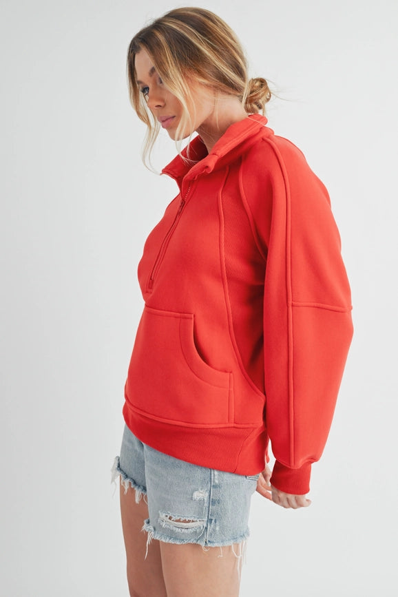 Long Dove Funnel Neck Half Zip Tomato